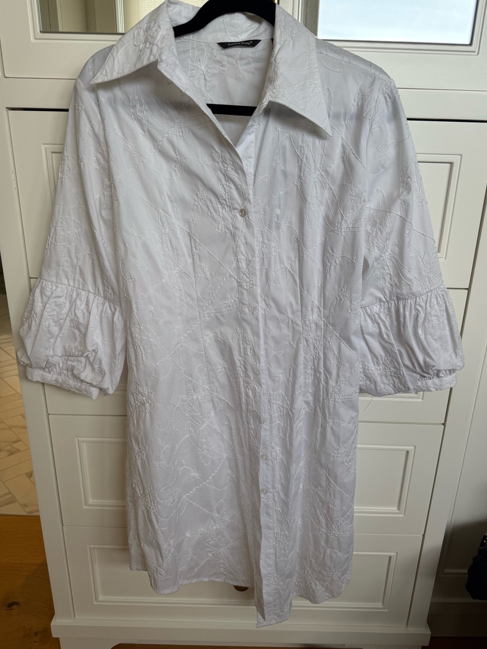 Samuel Dong NWT White Embroidered Tunic Blouse Puff Sleeve L - Picture 4 of 8
